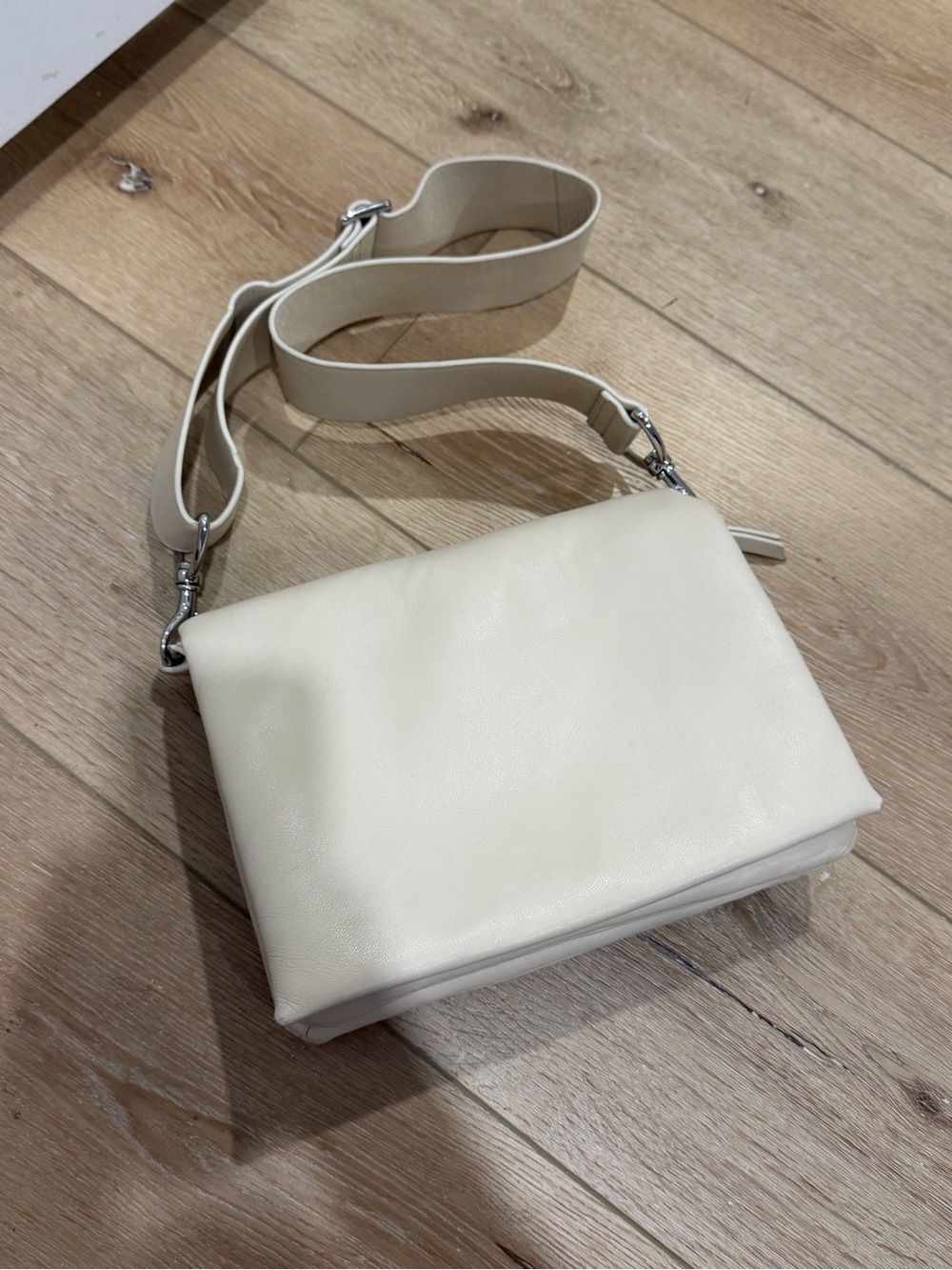 & Other Stories Cream Leather Crossbody with Wide Strap